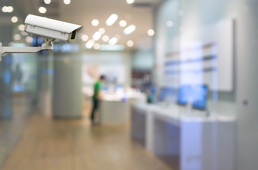 Security camera mounted in store